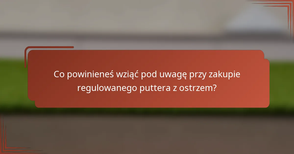 Co powinieneś wziąć pod uwagę przy zakupie regulowanego puttera z ostrzem?